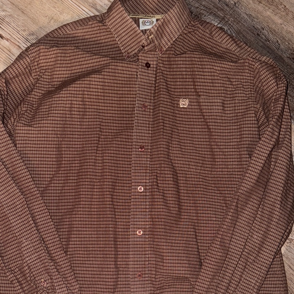 Cinch Brown Checkered Casual Button Down Shirt